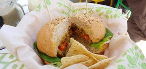 Volcanoburger (regular size) at H2O Juice Bar & Vegan Cafe in Fuerteventura