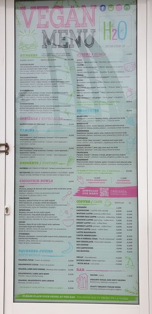 Menu at H2O Juice Bar & Vegan Cafe in Fuerteventura