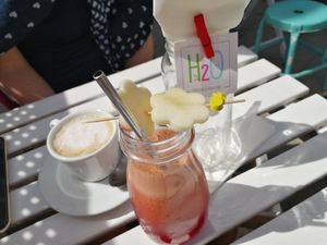 Juice, seems as i'm at a juice bar at H2O Juice Bar & Vegan Cafe in Fuerteventura