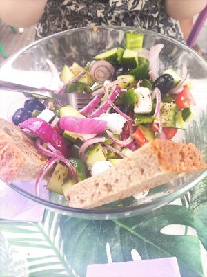 Greek salade 🇬🇷🌱 at H2O Juice Bar & Vegan Cafe in Fuerteventura