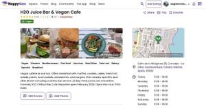 Opening times for H2O on HappyCow at H2O Juice Bar & Vegan Cafe in Fuerteventura