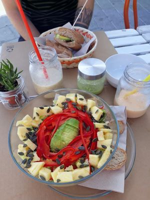 Bahamas salad and Panama sandwich  at H2O Juice Bar & Vegan Cafe in Fuerteventura