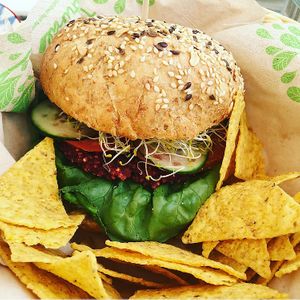 Beetroot Burger  at H2O Juice Bar & Vegan Cafe in Fuerteventura
