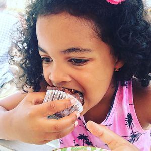 Happy mini vegans! at H2O Juice Bar & Vegan Cafe in Fuerteventura