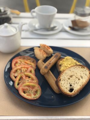 Tofu, hummus and tasty sausages  at H2O Juice Bar & Vegan Cafe in Fuerteventura