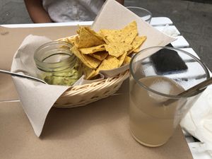 Coconut water and super smooth guacamole  at H2O Juice Bar & Vegan Cafe in Fuerteventura
