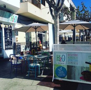 Lovely outdoor seating area at H2O Juice Bar & Vegan Cafe in Fuerteventura