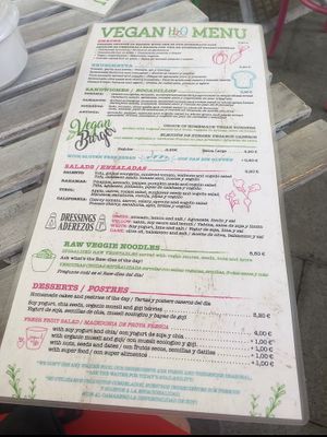 Menu at H2O Juice Bar & Vegan Cafe in Fuerteventura