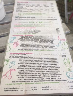 Menu at H2O Juice Bar & Vegan Cafe in Fuerteventura
