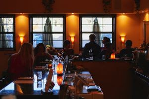 Inside the cafe in the evening... beautiful atmosphere at Love Yourself Cafe in Santa Fe