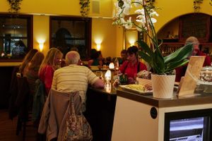 enjoying a relaxing and delicious Valentine's Day Dinner at the Love Yourself Cafe at Love Yourself Cafe in Santa Fe