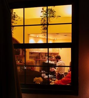 outside the cafe... looking in... sweet at Love Yourself Cafe in Santa Fe