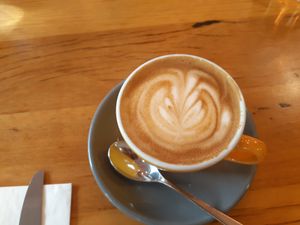 Oat milk flat white at Power Plant Cafe in Templestowe