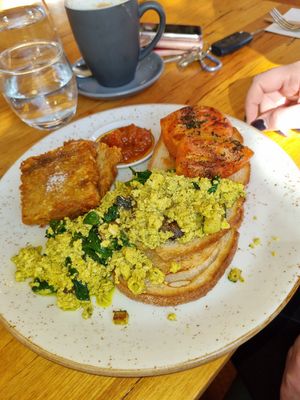 Tofu scramble with hash browns $20 with extra $8 for hash browns at Power Plant Cafe in Templestowe