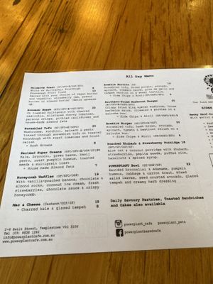 Menu  at Power Plant Cafe in Templestowe