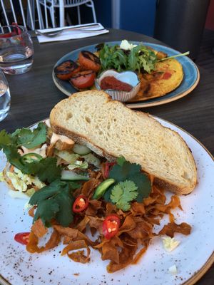 Chilli Tofu Sandwich & Chickpea Omelette  at Power Plant Cafe in Templestowe