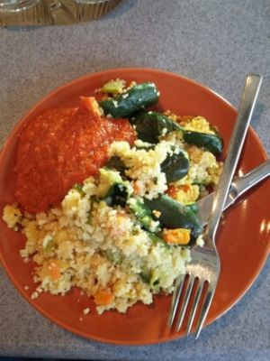 Zucchini boat with couscous and tomato sauce at Alte Muhle in Merano