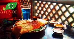 Our low cal , low fat, healthy Dosa breakfast with a choice of dips (chutneys) at Aniyor Vegetarian Restaurant in Kathmandu