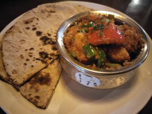 Indian curry with roti at Aniyor Vegetarian Restaurant in Kathmandu