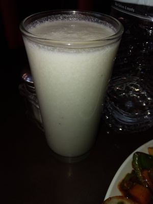 Vegan banana Lassi at Aniyor Vegetarian Restaurant in Kathmandu