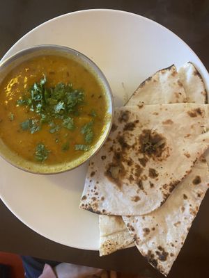 Dahl and naan  at Aniyor Vegetarian Restaurant in Kathmandu