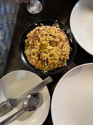 Biryani had caramelized union in it. Was great   at Aniyor Vegetarian Restaurant in Kathmandu