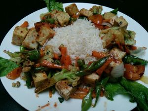 tofu stir fry at Aniyor Vegetarian Restaurant in Kathmandu