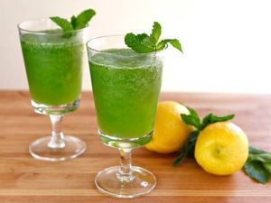 this is mint lemonade which is perfect drinks for summer with fresh mint,lemon and sweet at Aniyor Vegetarian Restaurant in Kathmandu