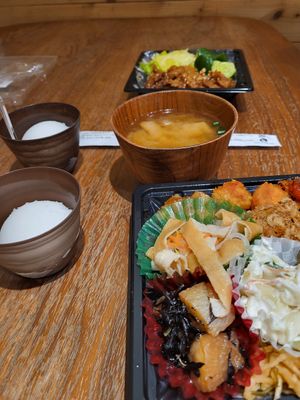 two bento, one miso soup and lychee sorbet at Evah Dining Macrobiotic - JR Hakata in Fukuoka