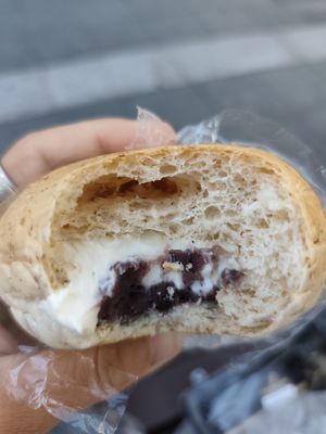 Delicious bun with sweet bean paste and heavenly vanilla cream for 360 yen at Evah Dining Macrobiotic - JR Hakata in Fukuoka