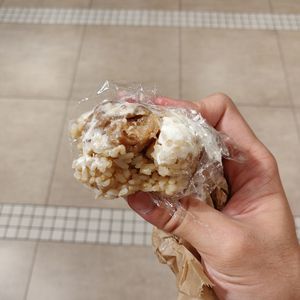 Mayo soy meat onigiri. It's delicious at Evah Dining Macrobiotic - JR Hakata in Fukuoka