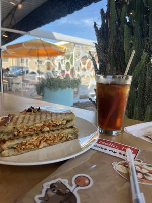 Buffalo Cauliflower panini with vegan cheese   at InfusionTea in Orlando