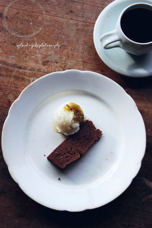 Chocolate cake and amazake ice cream for dessert from Cafe Millet at Cafe Millet in Kyoto