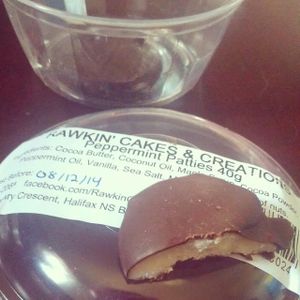 Local business Rawkin' Cakes and Creations. Raw vegan peppermint patties.  at The Healthy Bug in Halifax