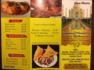 Menu 1 at Indian Restaurant Universal Market in Mc Allen