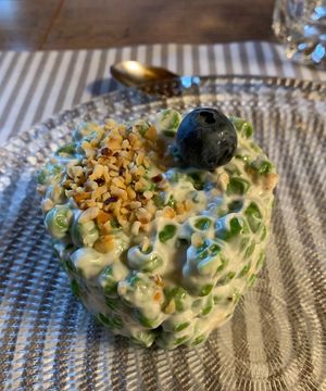 Piemontese versie van Russische salade met crunchy hazelnoten   at Il Cardo e l'Ortica in Mondovi