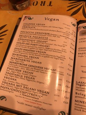 vegan menu at Pizzata in Graz