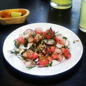 watermelon & radish salad at Itacatl Fonda Vegana in Mexico City