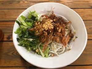 Vermicelli noodles with vegan grilled pork at Chan Nhu II in Ho Chi Minh City