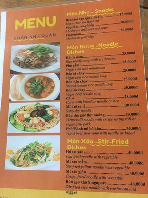 Menu at Chan Nhu II in Ho Chi Minh City