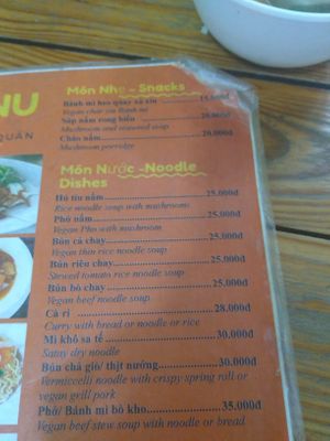 Some of the menu at Chan Nhu II in Ho Chi Minh City