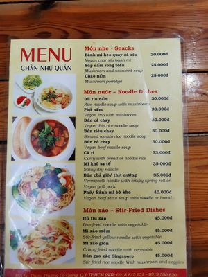Menu at Chan Nhu II in Ho Chi Minh City