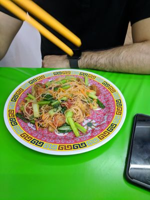 Singapore noodles with mock char siu at Wonder Chef's Veggie in Kuala Lumpur