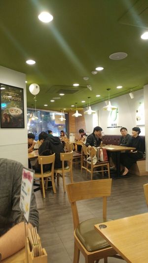 Inside with just a few tables. Order at the counter. at Bonjuk and Bibimbap - 본죽&비빔밥café in Seoul