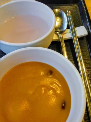 Pumpkin porridge at Bonjuk and Bibimbap - 본죽&비빔밥café in Seoul