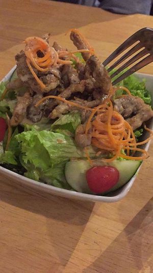 Good taste. Salad serve with fried oyster mushroom with sesame souce + small tomatoes  at D'Life in Kepong