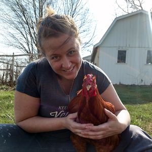 Uplands PEAK volunteer Anni with Bodhi. at Peak Animal Sanctuary in Freedom