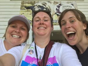 PEAK co-founder Michelle with volunteers Kristy and Allison. at Peak Animal Sanctuary in Freedom