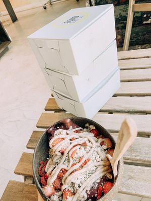 Brought my own bowl for a 24oz custom bowl and donuts! at SoHo Juice in St Petersburg