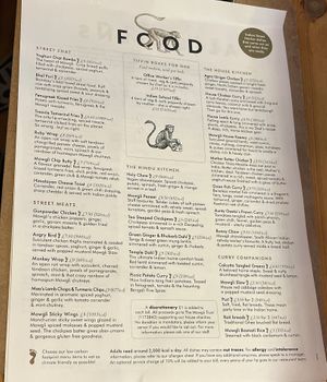 Menu August 2022  at Mowgli in Manchester